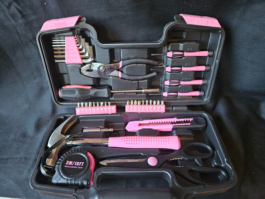Pink tool set in black case